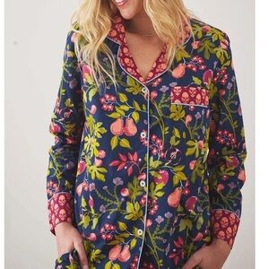 Printfresh Pomme & Poir Long Sleeve Pajama Top Size S Fruit & Floral TOP ONLY